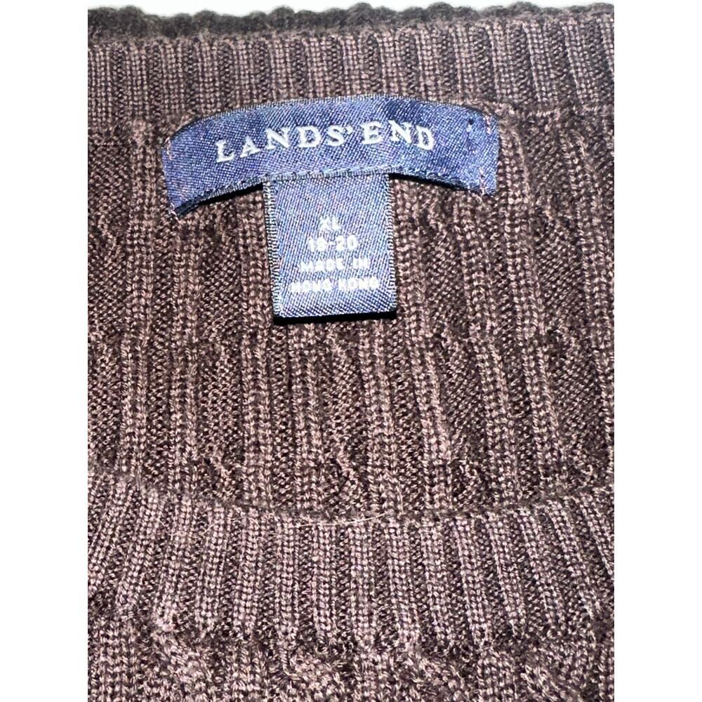 Lands End Women’s Sweater Pullover Cable Knit Cotton Brown XL 18-20 fall Casual - Picture 2 of 10